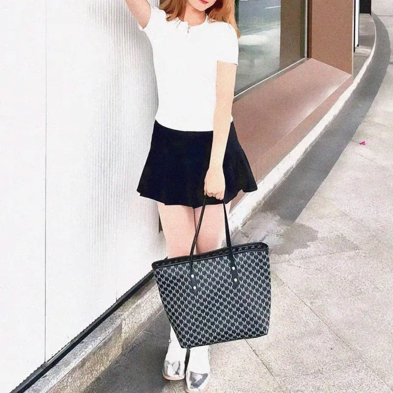 CMLZIUA Pu Korean Trendy College Tote Bag Multicolor Regular Women's Black/Coffee/Ecru-2