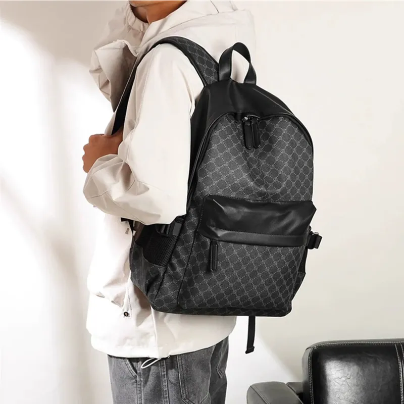 FOXER Synthetic Leather, Textile Mosaic Backpack Regular Men's Black-4