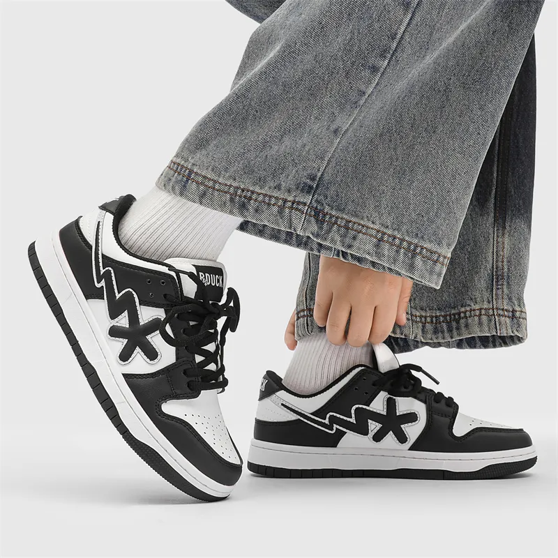 B.Duck Slip Resistant Cushioning Abrasion Resistant Breathable Low Top Skateboard Shoes Unisex Black-5