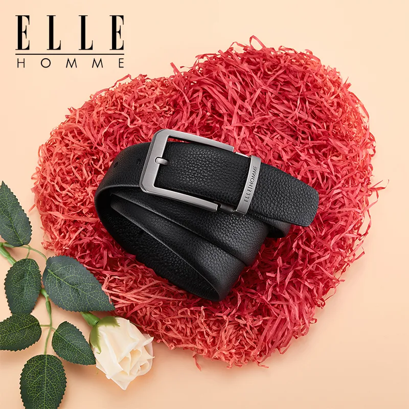 ELLE HOMME Top Grain Cow Leather Business Workplace Etiquette, Versatile Comfortable Belt Men's Gunmetal Width 3.8cm-2