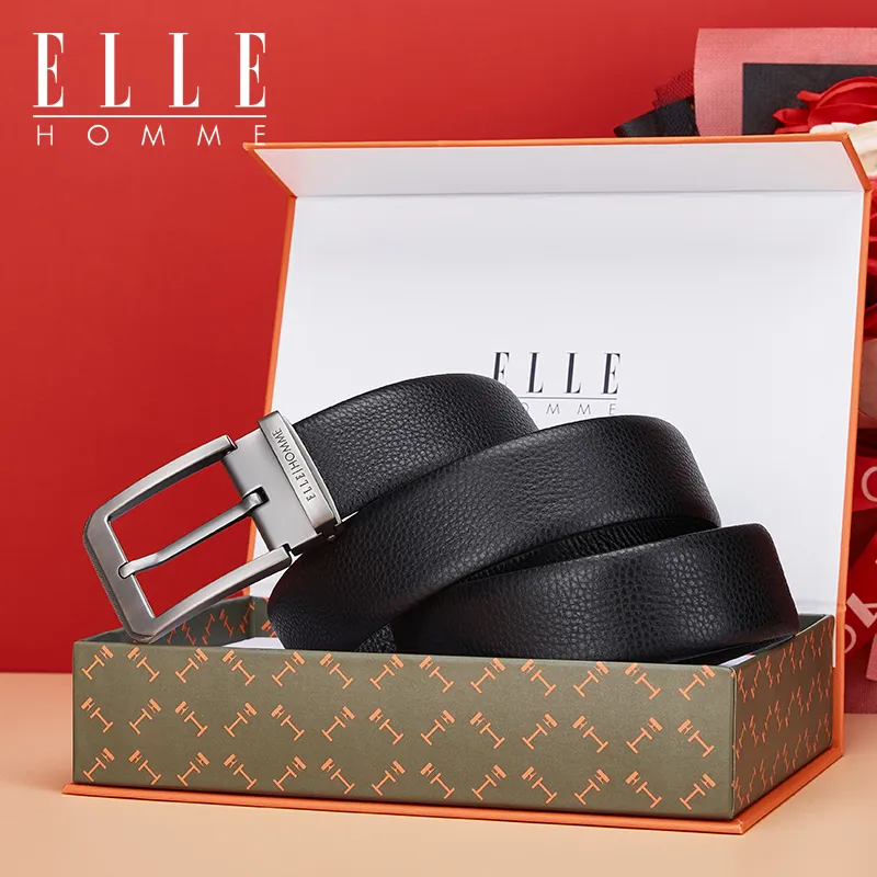 ELLE HOMME Top Grain Cow Leather Business Workplace Etiquette, Versatile Comfortable Belt Men's Gunmetal Width 3.8cm-6