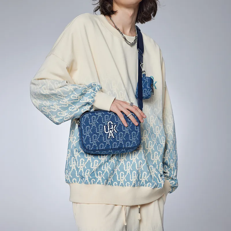 Guuka Fabric Small Square Bag Camera Bag Crossbody Bag Regular Unisex Denim Blue-4
