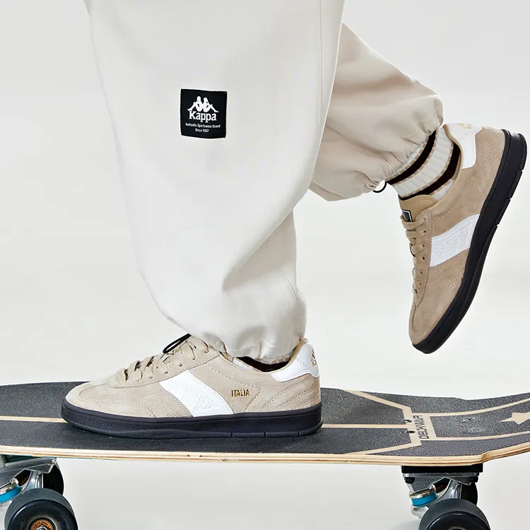 Kappa Anti Slip Wear Resistant Low Top Skateboard Shoes Unisex Khaki-8