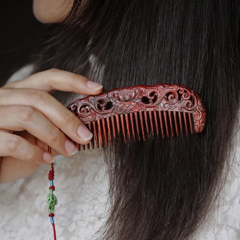 FANGYUANXIAOFU Small Leaf Red Sandalwood Wooden Comb Women's-7