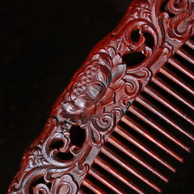 FANGYUANXIAOFU Small Leaf Red Sandalwood Wooden Comb Women's-3
