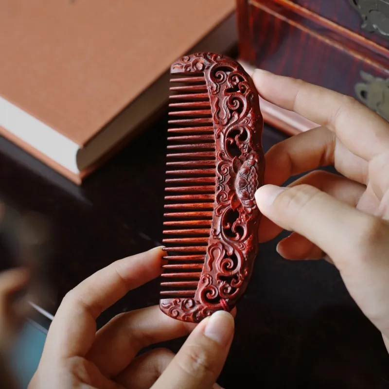 FANGYUANXIAOFU Small Leaf Red Sandalwood Wooden Comb Women's-4