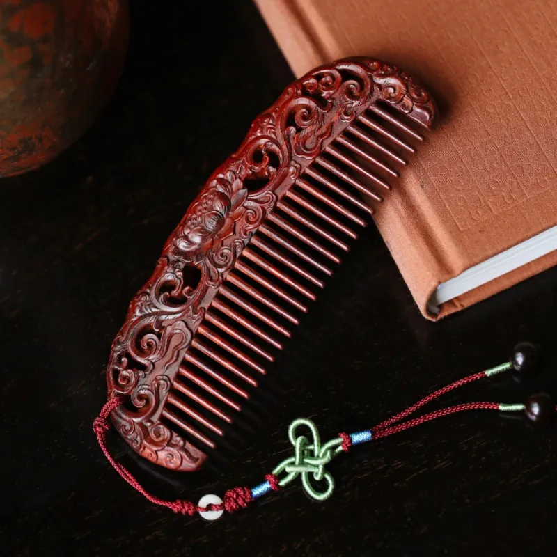 FANGYUANXIAOFU Small Leaf Red Sandalwood Wooden Comb Women's-2