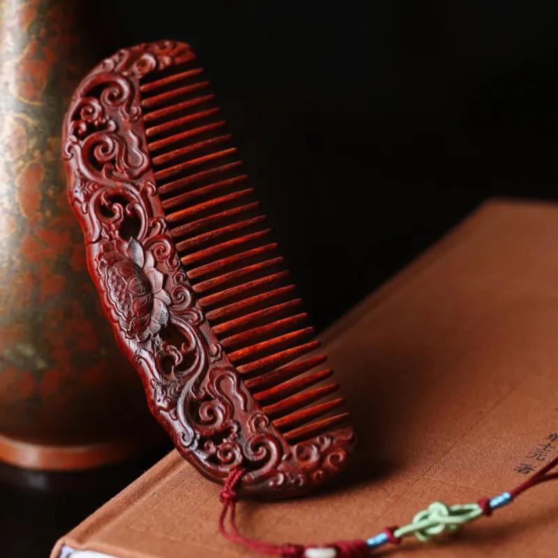 FANGYUANXIAOFU Small Leaf Red Sandalwood Wooden Comb Women's-5
