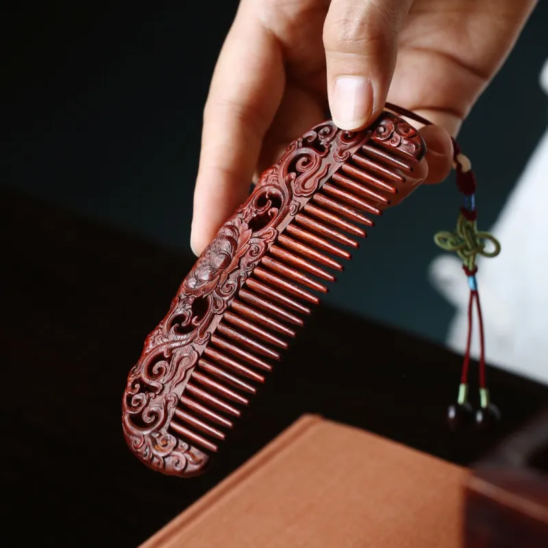 FANGYUANXIAOFU Small Leaf Red Sandalwood Wooden Comb Women's-6