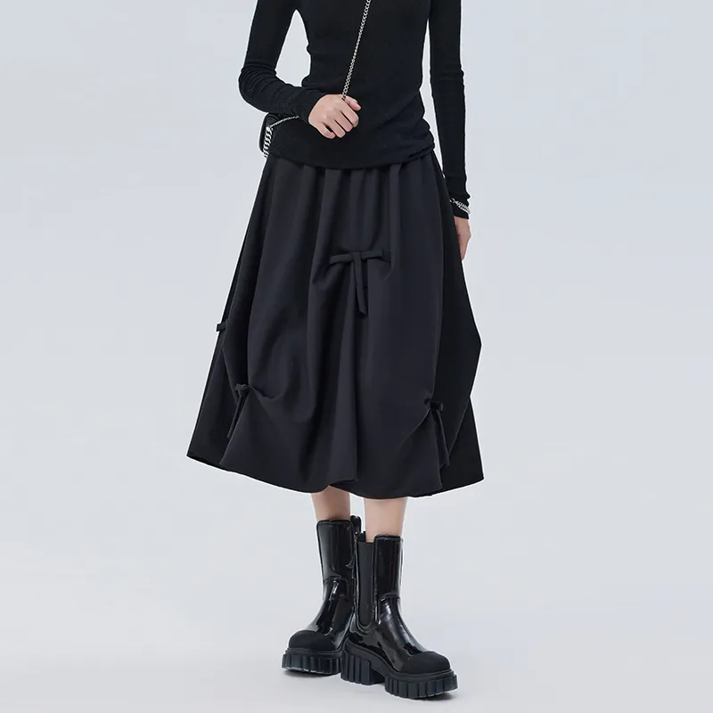 SOON FLOWER Casual Long Skirts Women's Black-3