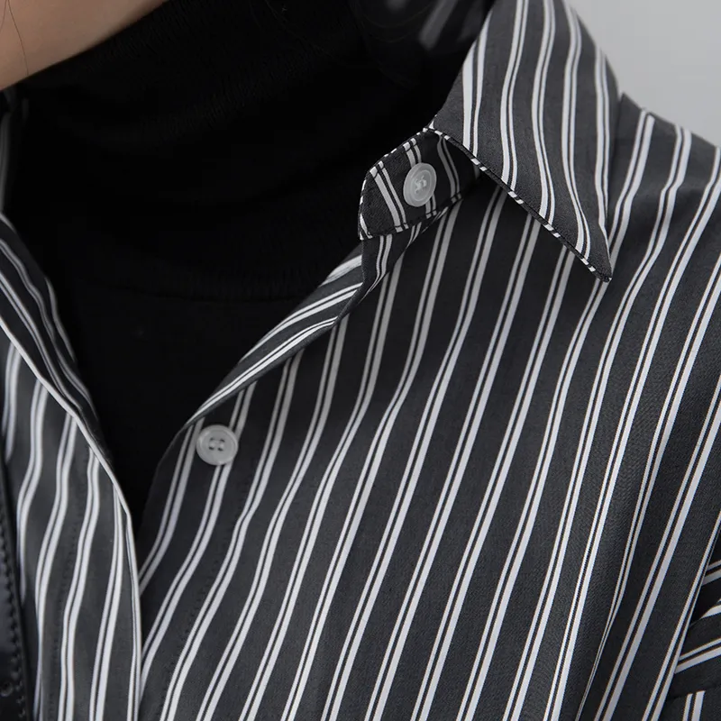 SOON FLOWER Shirt Women's Black White Stripes-3