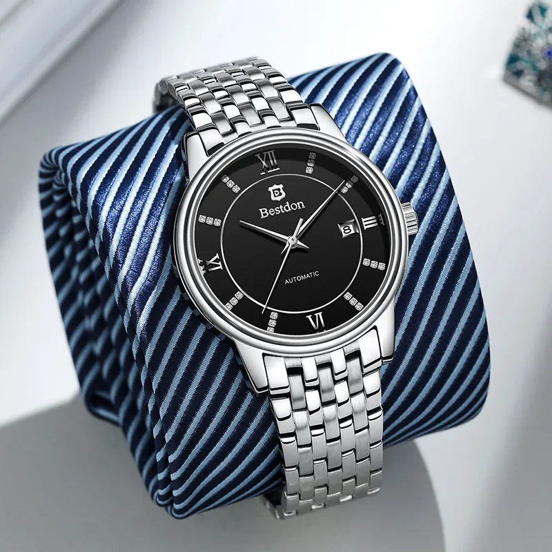 Bestdon Automatic Mechanical Movement Stainless Steel Watchband Men's Watches Black Dial-1