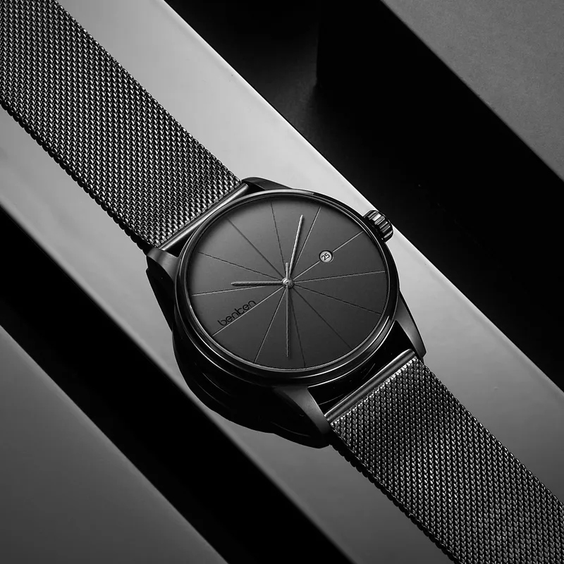 BENKEN Automatic Mechanical Movement Leather Strap Watch Men's Watches Black Dial-2
