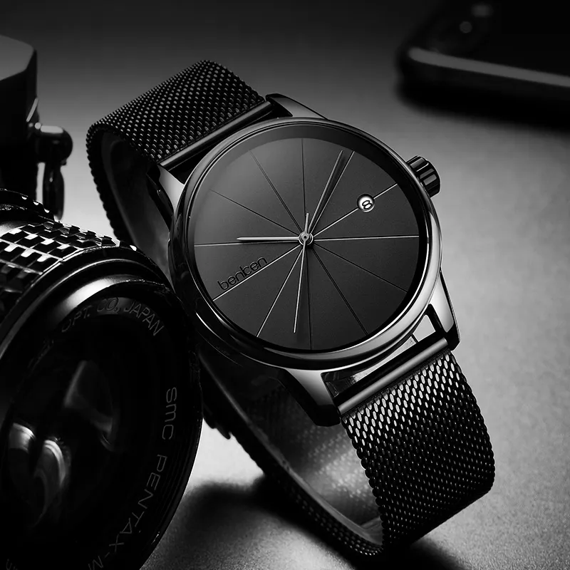 BENKEN Automatic Mechanical Movement Leather Strap Watch Men's Watches Black Dial-1