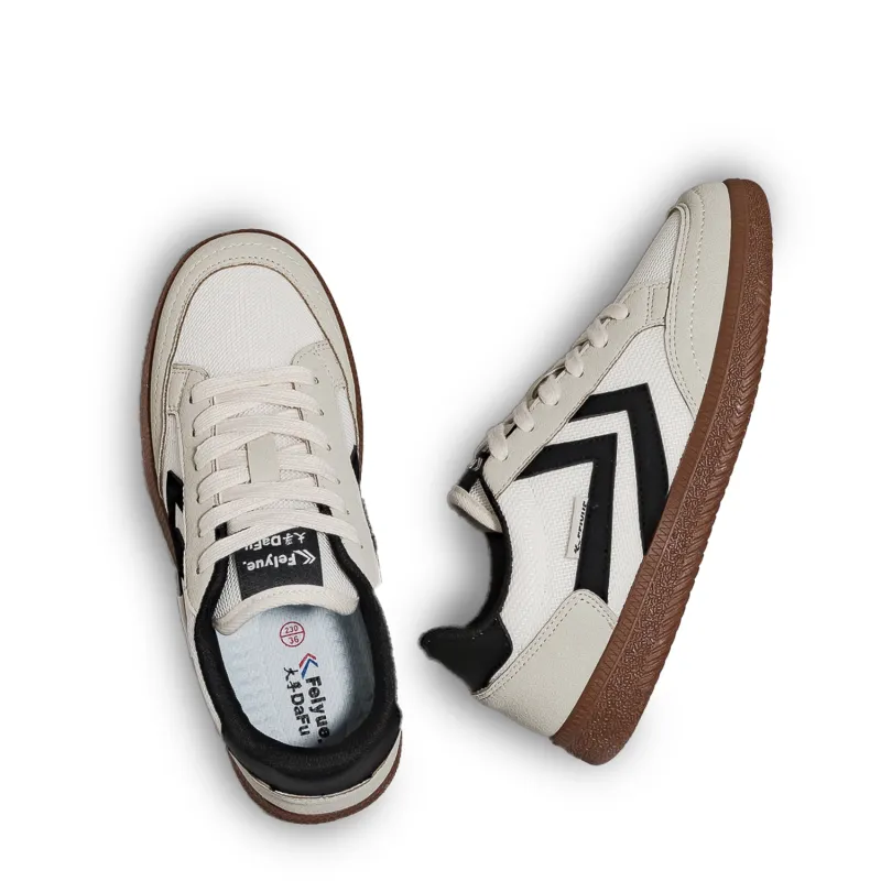 Dafu Leaps Forward Lightweight Anti Slip Low Top Skateboard Shoes Unisex Beige Black-3