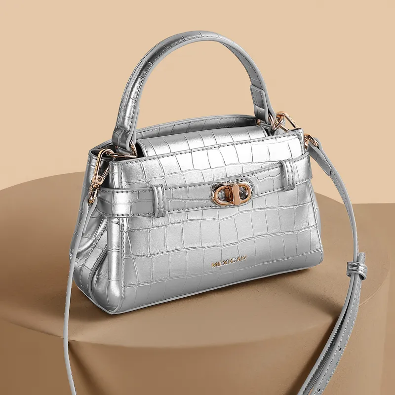 MEXICAN PU Handbag, One Shoulder, Crossbody Bag Women's Ecru/Silver/Black-7