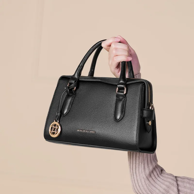 MEXICAN Polyurethane Handbag, Shoulder Bag, Tote Medium Size Women's Midnight Black/Mushroom Umber/Sun Dried Brown-12