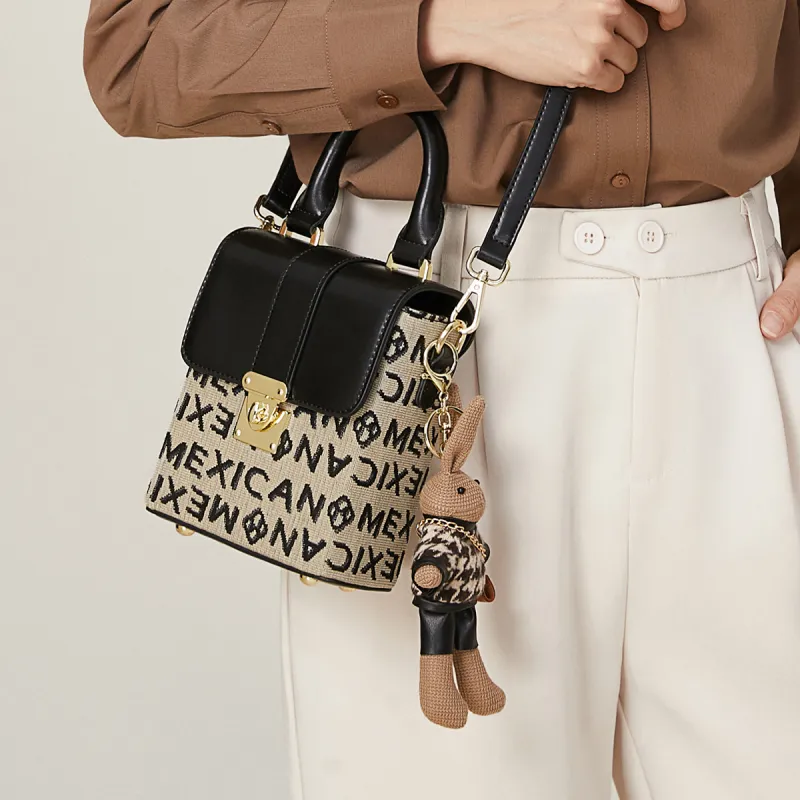 MEXICAN Fabric With PU Leather Shoulder Bag, Crossbody Bag, Handbag Regular Women's Black-5