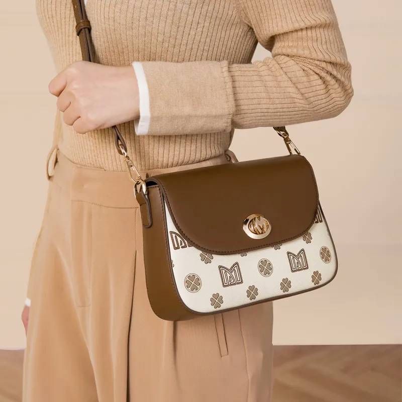MEXICAN PVC Shoulder Bag, Crossbody Bag Women's Dark Brown/Ecru-7