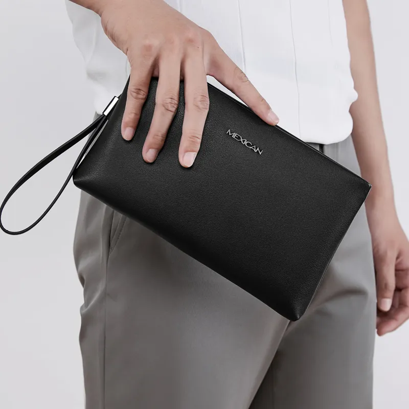 MEXICAN Cow Leather Clutch Men's Black-1