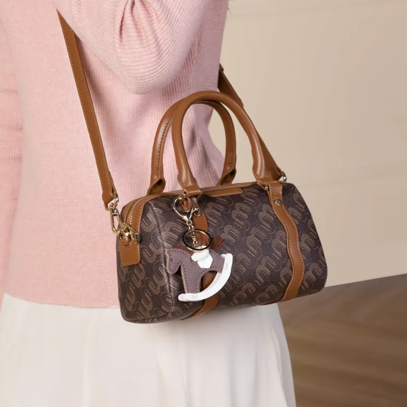 MEXICAN Polyurethane Boston Bag Handbag Women's Coffee/Khaki Gray-4