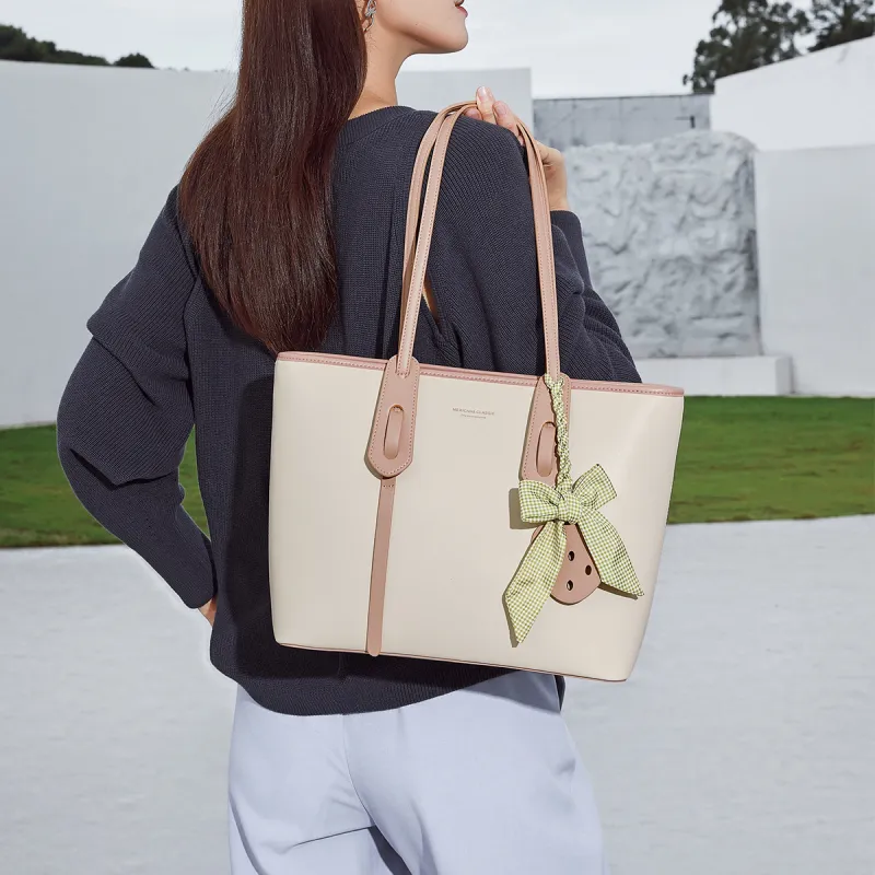 MEXICAN Polyurethane Tote Bag, Shopping Bag, Shoulder Bag Women's Ecru & Apricot/Ecru & Pink/Ecru & Green-11