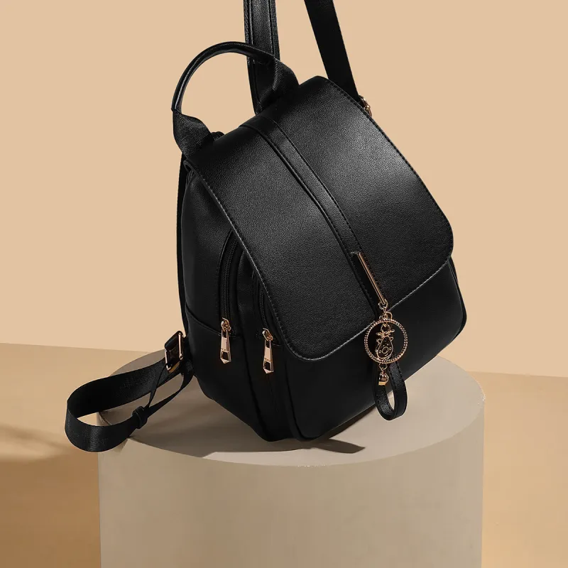 MEXICAN Polyurethane Backpack Regular Women's Black/Ecru & Coffee-2