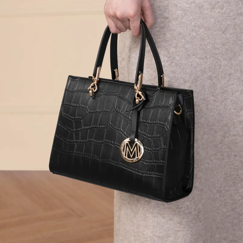 MEXICAN Polyurethane Leather Handbag Women's Black/Apricot-1