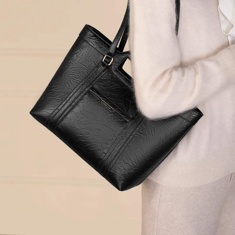 MEXICAN PU Tote Bag, Shopping Bag, One Shoulder Handbag Tubas Women's Black-2