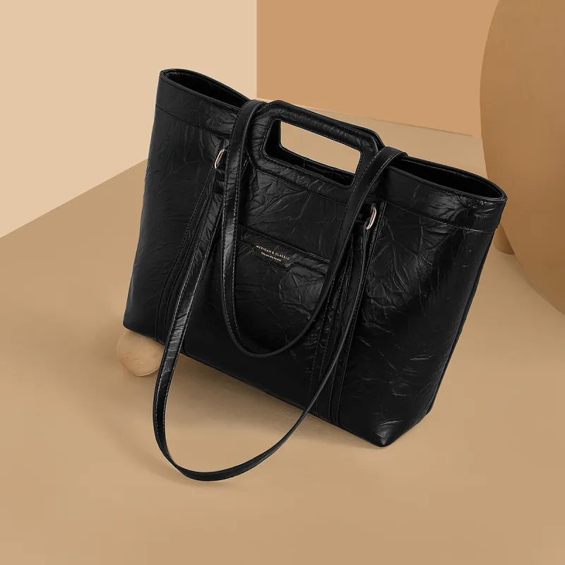 MEXICAN PU Tote Bag, Shopping Bag, One Shoulder Handbag Tubas Women's Black-5