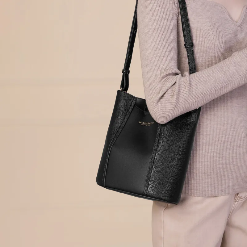 MEXICAN Polyurethane Bucket Bag, Shoulder Bag, Crossbody Bag Women's Black/Coffee-5