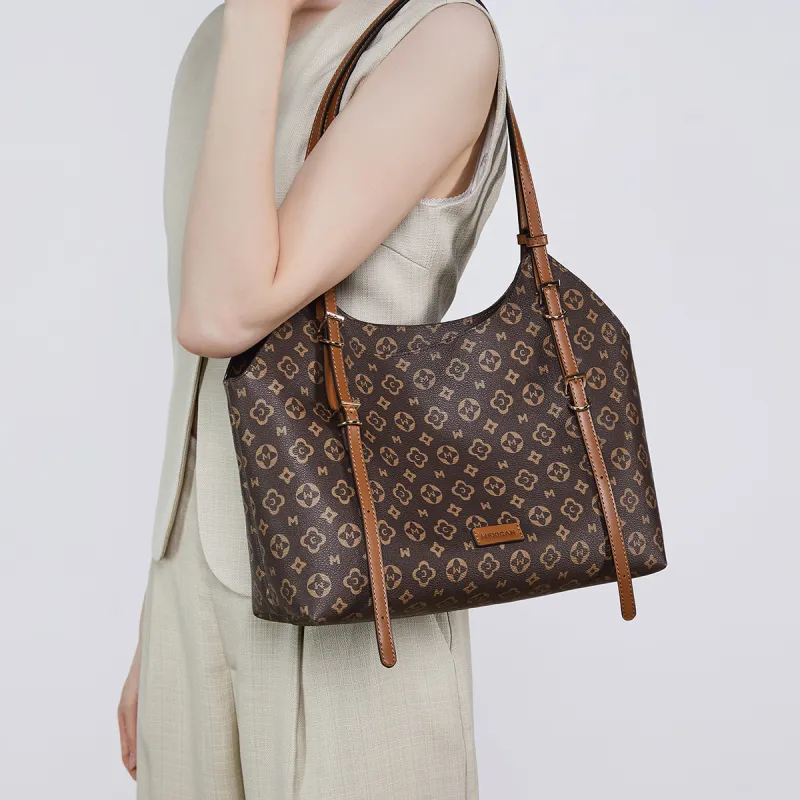MEXICAN PVC Shoulder Bag Women's Dark Brown/Khaki/Ecru-1