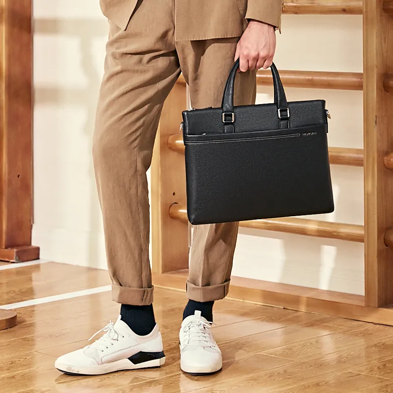 MEXICAN Cow Leather Briefcase, Lawyer Bag, One Shoulder Laptop Bag, Crossbody Handbag Regular Men's Black-3