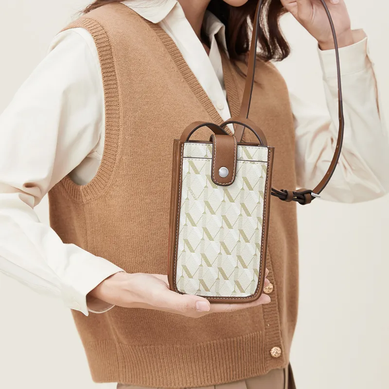 MEXICAN Polyvinyl Chloride Cell Phone Pouch, Crossbody Bag Regular Women's Brown/Green/Ecru-16