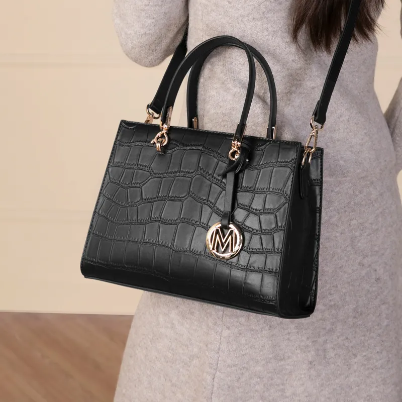 MEXICAN Polyurethane Leather Handbag Women's Black/Apricot-4