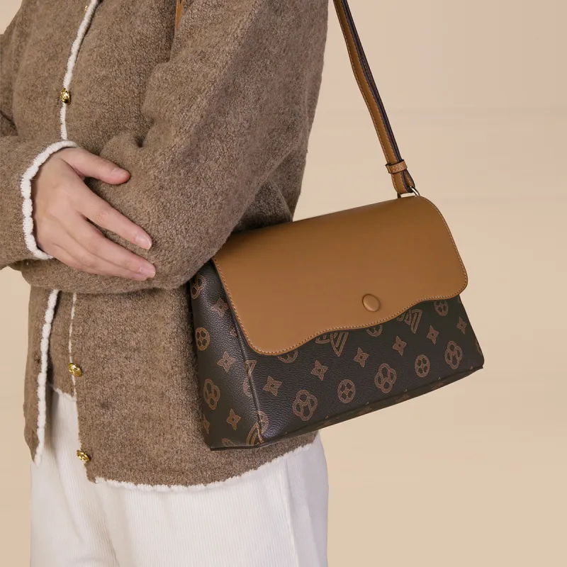 MEXICAN Polyurethane Crossbody Bag Regular Women's Dark Brown/Ecru-3