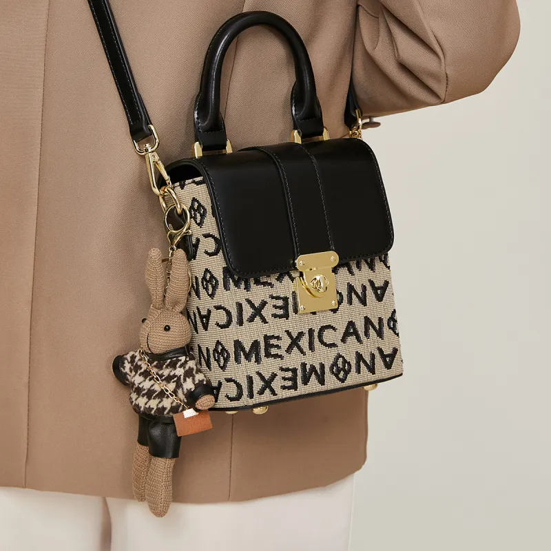 MEXICAN Fabric With PU Leather Shoulder Bag, Crossbody Bag, Handbag Regular Women's Black-4