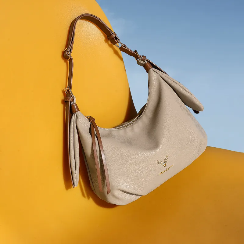 MEXICAN Polyurethane Leather Shoulder Bag, Crossbody Bag Women's Khaki/Light Apricot/Black-2