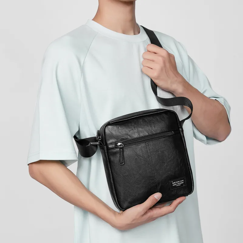MEXICAN PU Messenger Bag, Shoulder Bag, Crossbody Bag Regular Men's Black-4