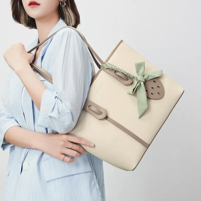 MEXICAN Polyurethane Tote Bag, Shopping Bag, Shoulder Bag Women's Ecru & Apricot/Ecru & Pink/Ecru & Green-3