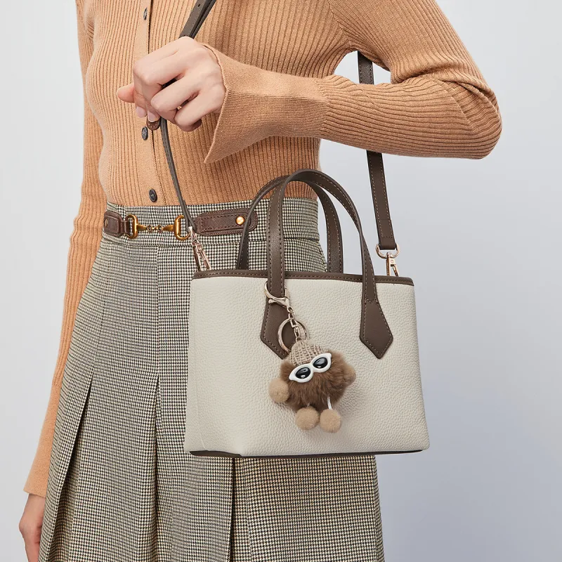 MEXICAN Cow Leather Tote Bag, Shopping Bag, Handbag, Shoulder Bag, Crossbody Bag Regular Women's Ecru & Brown-3