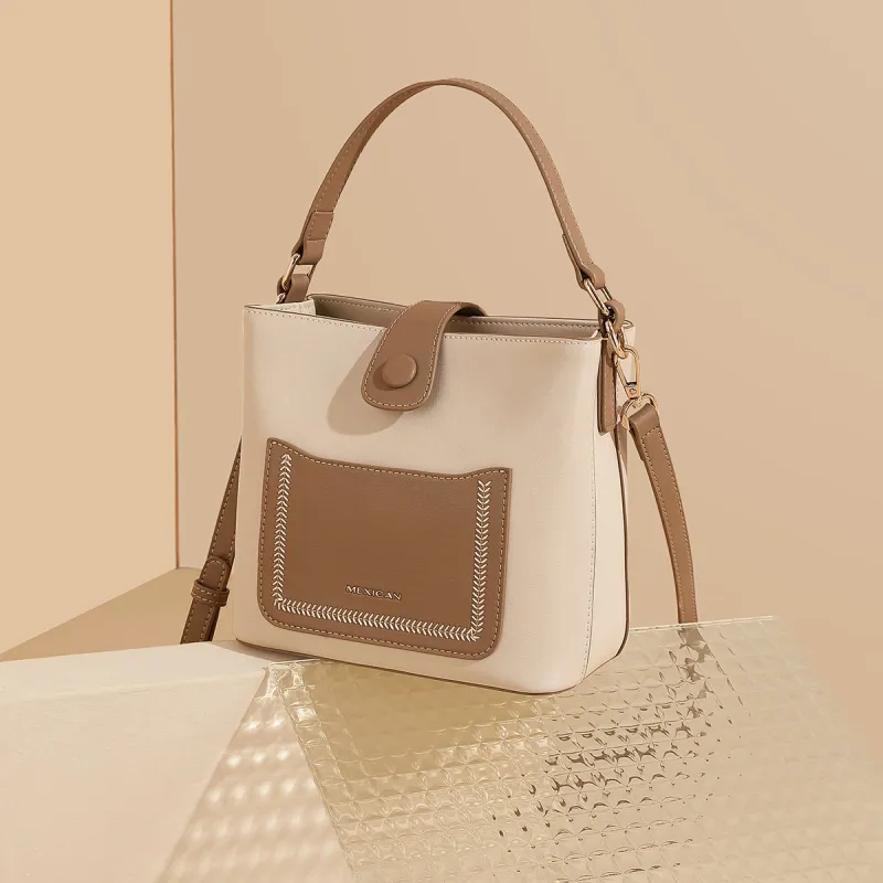 MEXICAN Cow Leather With Synthetic Leather Handbag, Shoulder Bag, Crossbody Bag Regular Women's Apricot/Burnt Tea-2