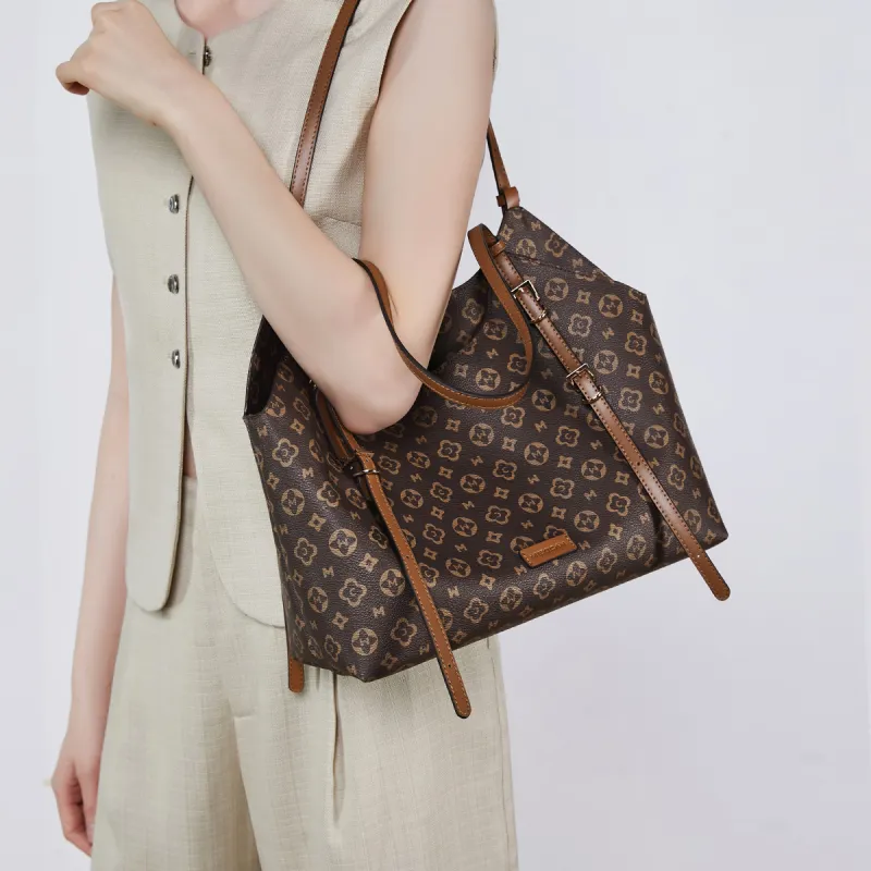 MEXICAN PVC Shoulder Bag Women's Dark Brown/Khaki/Ecru-2