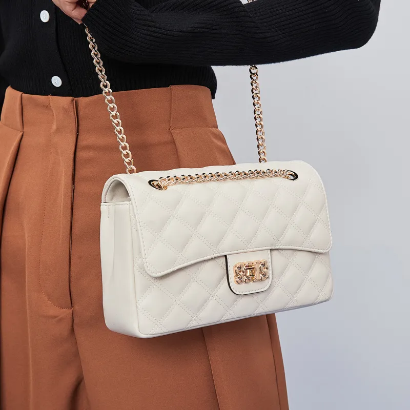MEXICAN Polyurethane Diamond Pattern Chain Bag, Crossbody Bag Regular Women's Black/Ecru-13