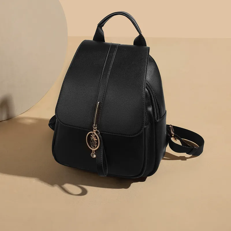 MEXICAN Polyurethane Backpack Regular Women's Black/Ecru & Coffee-3