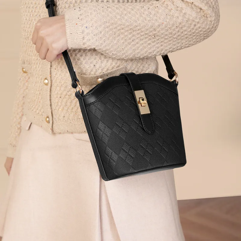 MEXICAN Cow Leather With Synthetic Leather Shoulder Bag, Crossbody Bag Women's Black/Ecru-1
