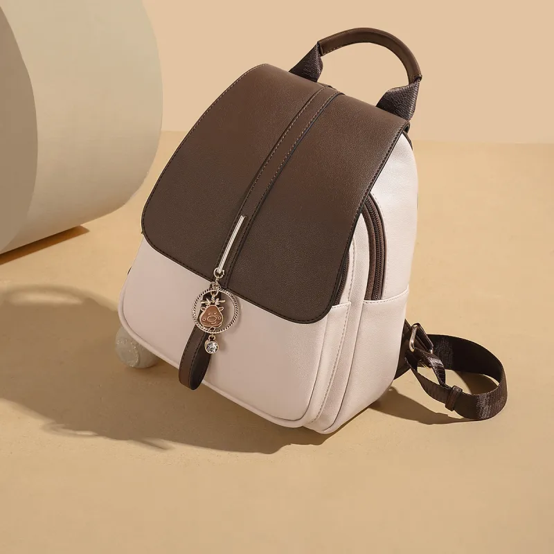 MEXICAN Polyurethane Backpack Regular Women's Black/Ecru & Coffee-6