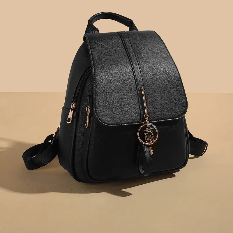 MEXICAN Polyurethane Backpack Regular Women's Black/Ecru & Coffee-1