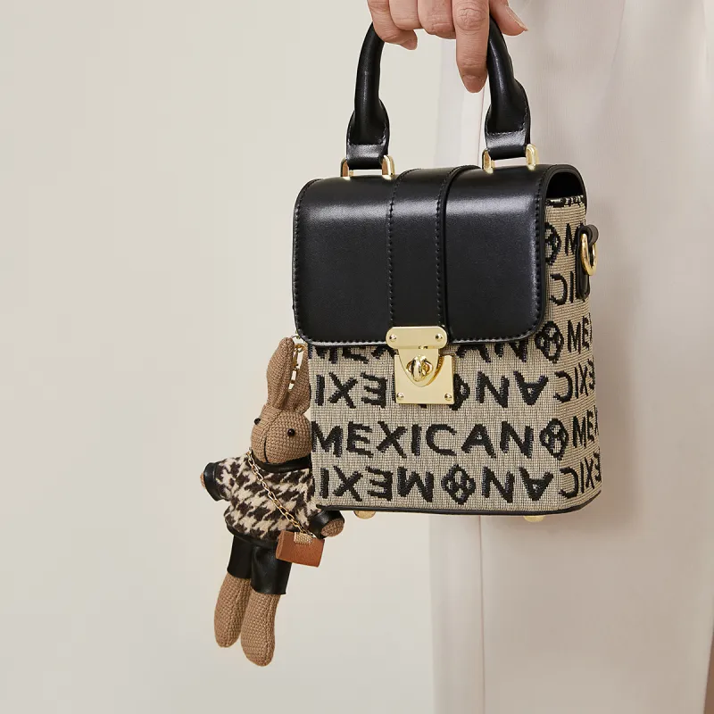 MEXICAN Fabric With PU Leather Shoulder Bag, Crossbody Bag, Handbag Regular Women's Black-6