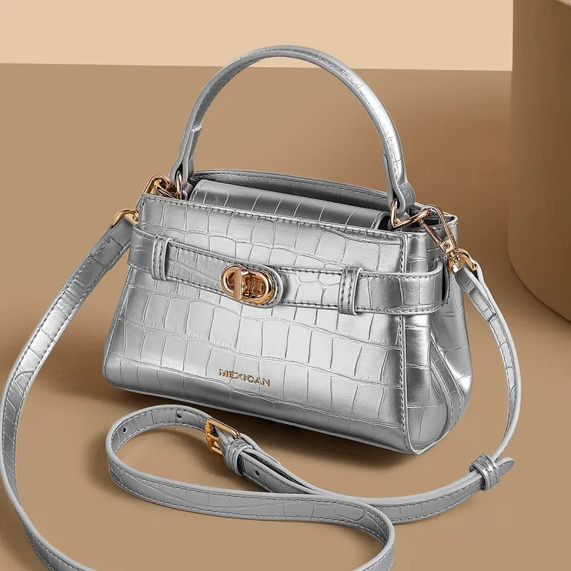 MEXICAN PU Handbag, One Shoulder, Crossbody Bag Women's Ecru/Silver/Black-6